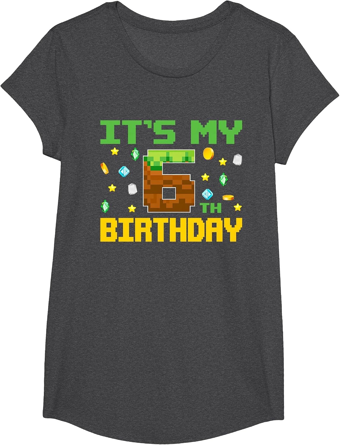 Birthday Boy It's My 6th Birthday Video Game Pixel Number T-Shirt - Girls Dark Heather Grey