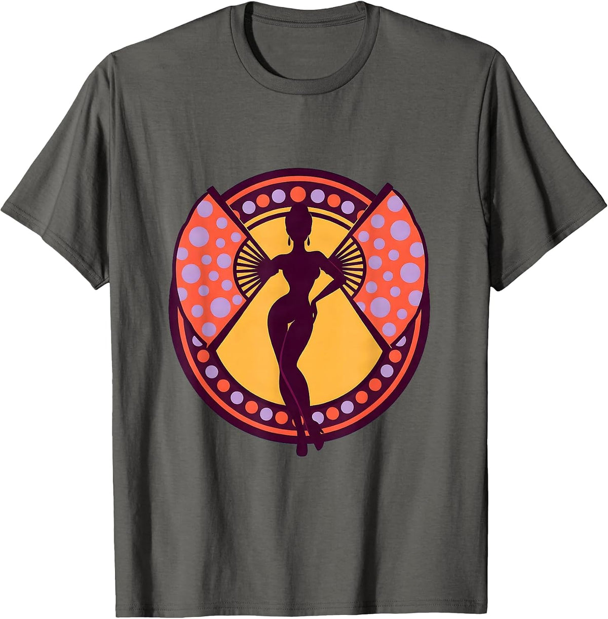 Men's Burlesque Dancer Polka Dot Fan Pose Graphic T-Shirt - Asphalt Grey