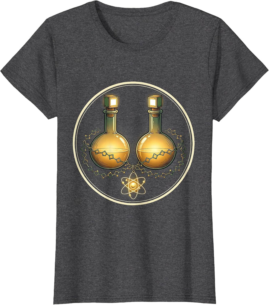 Women's Chemistry Flask Carolers Periodic Table Nerd Humor T-Shirt - Dark Heather Grey