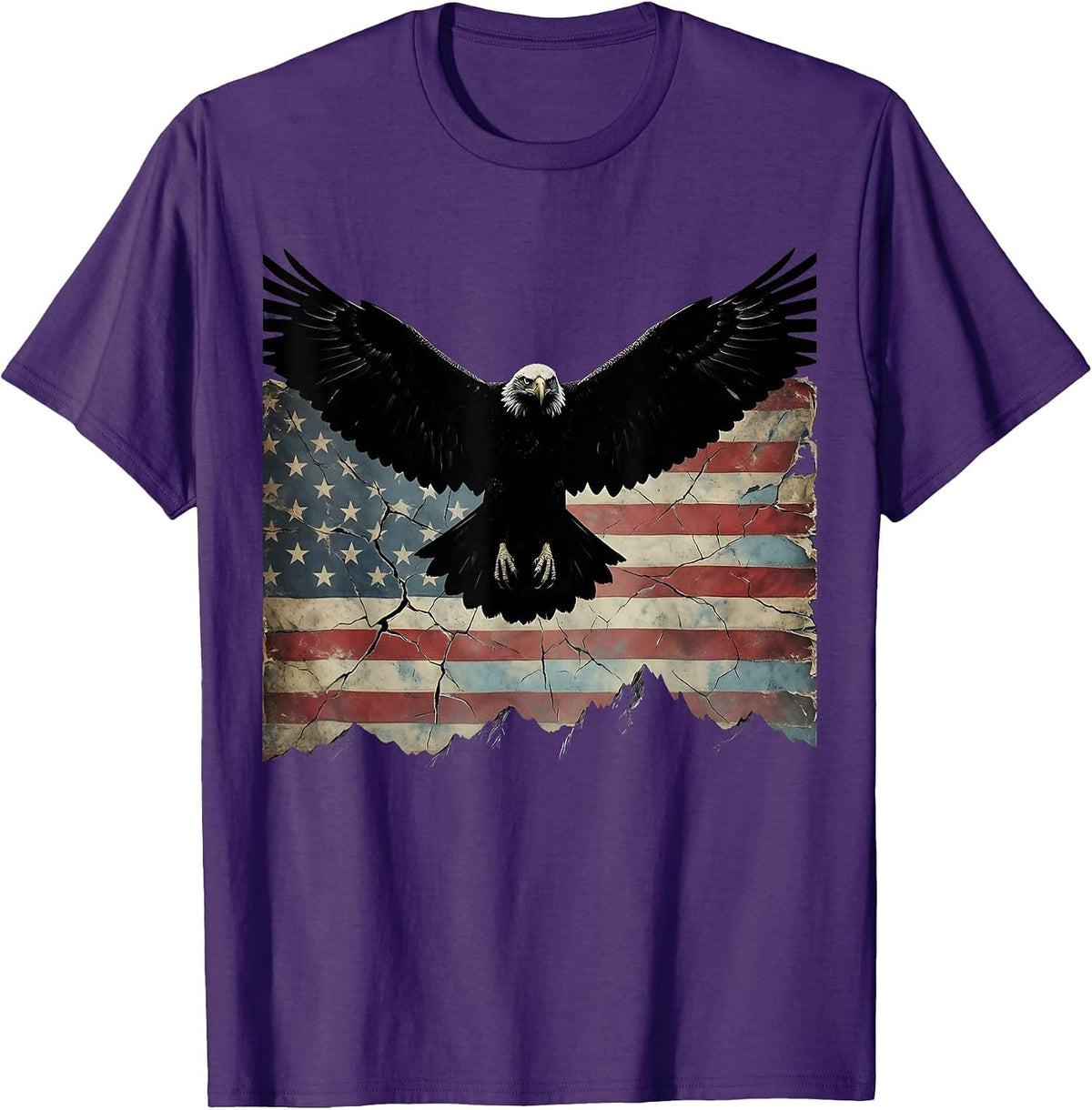 Men's Bald Eagle Soaring Over Mountain Peaks USA T-Shirt - Purple