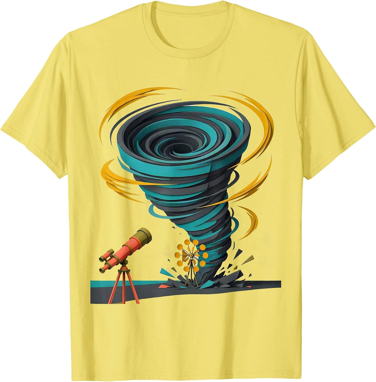 Men's Buoyant Tornado Funnel Midcentury Modern Meteorology Humor T-Shirt - Lemon Yellow