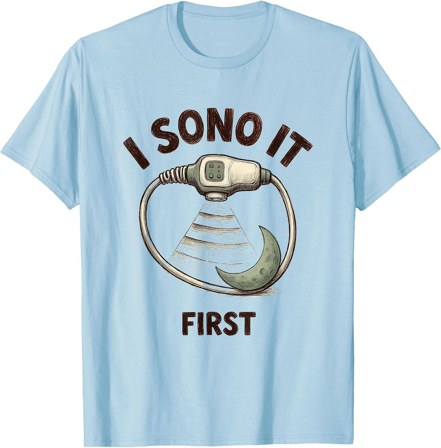 Men's I Sono It First Cottagecore Sonographer Ultrasound Tech T-Shirt - Baby Blue