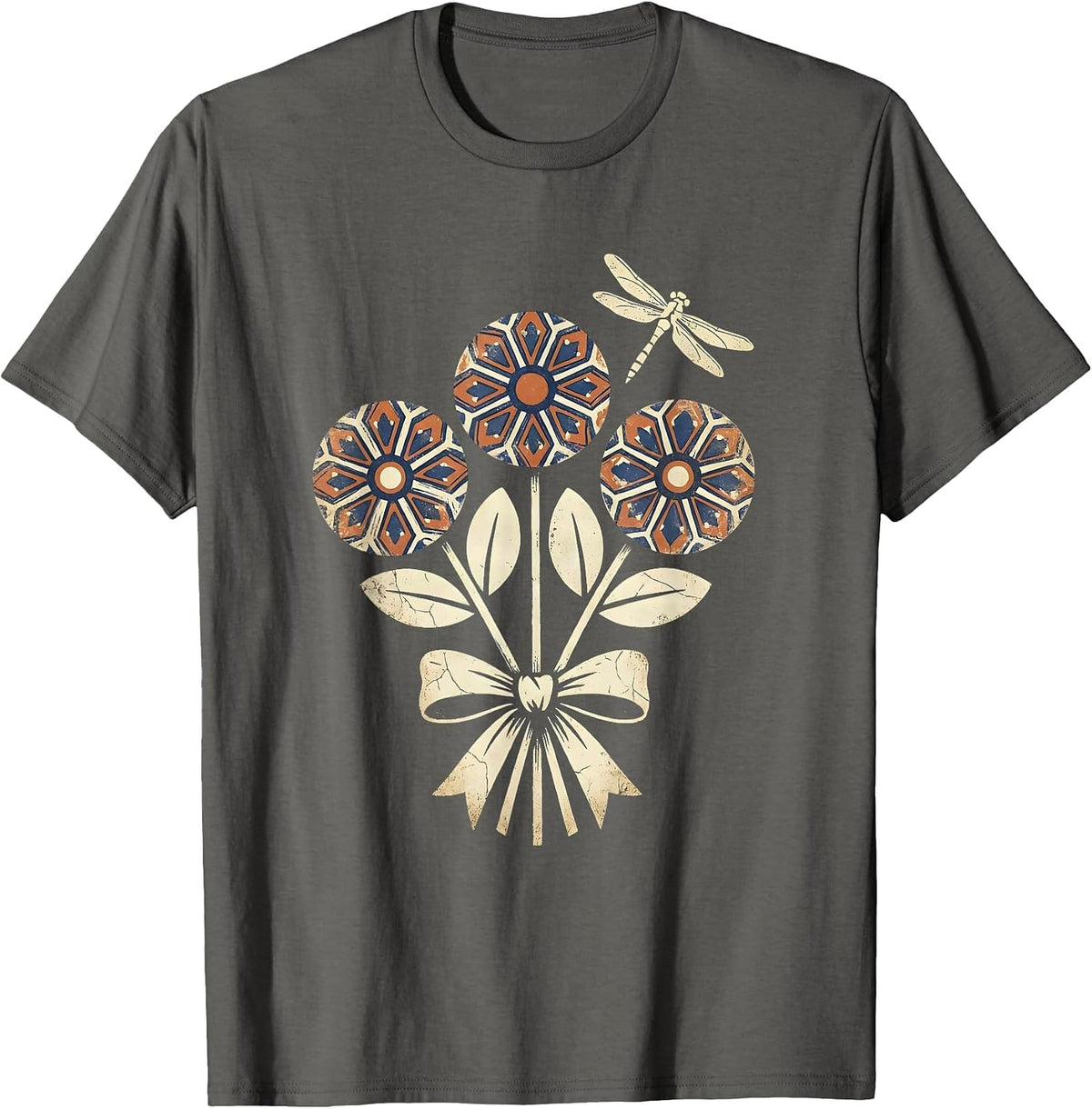 Men's Colorful Talavera Pottery Floral Mexican Design T-Shirt - Asphalt Grey