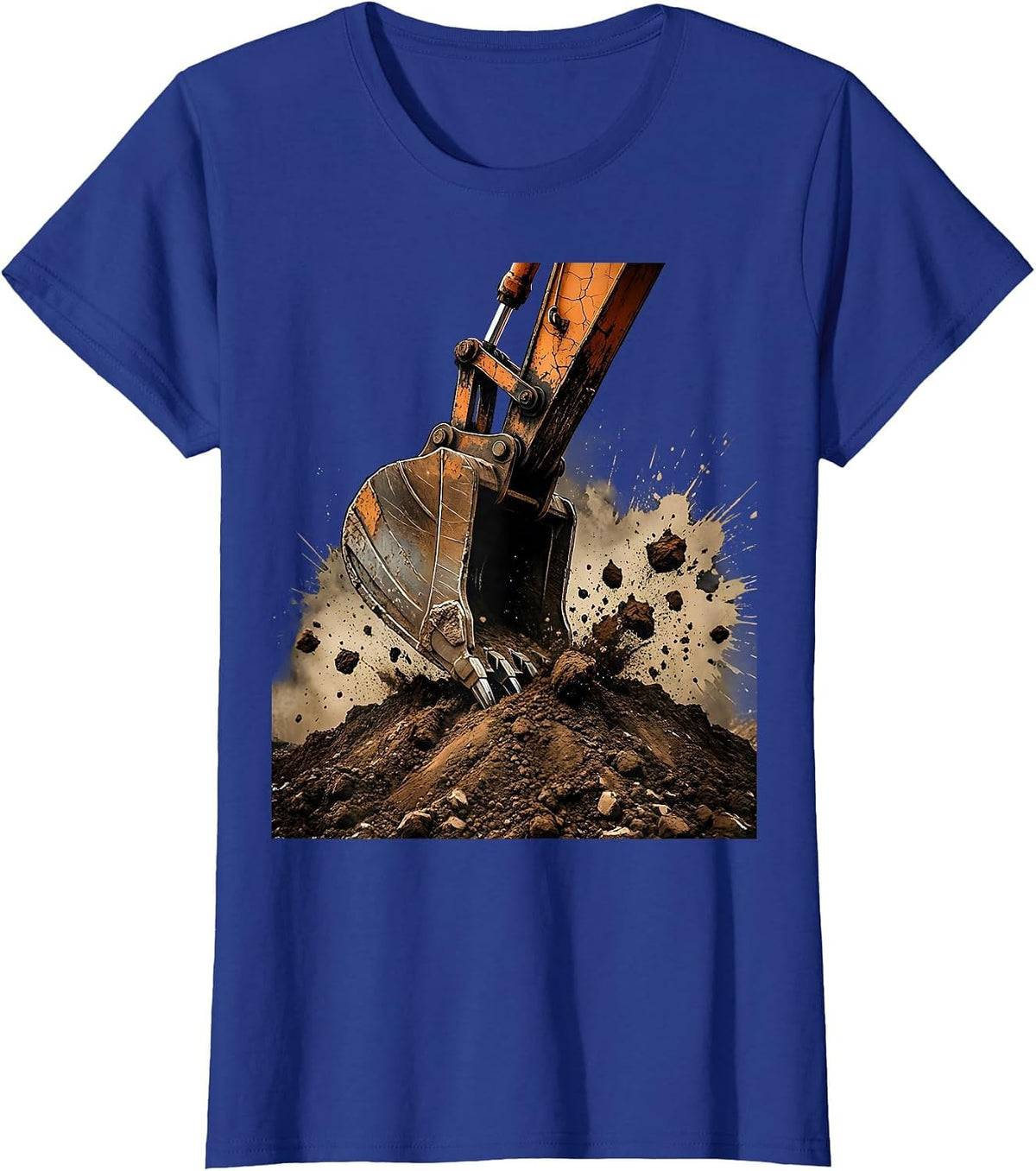 Women's Excavator Digging Dirt Pile Construction Graphic T-Shirt - Royal Blue