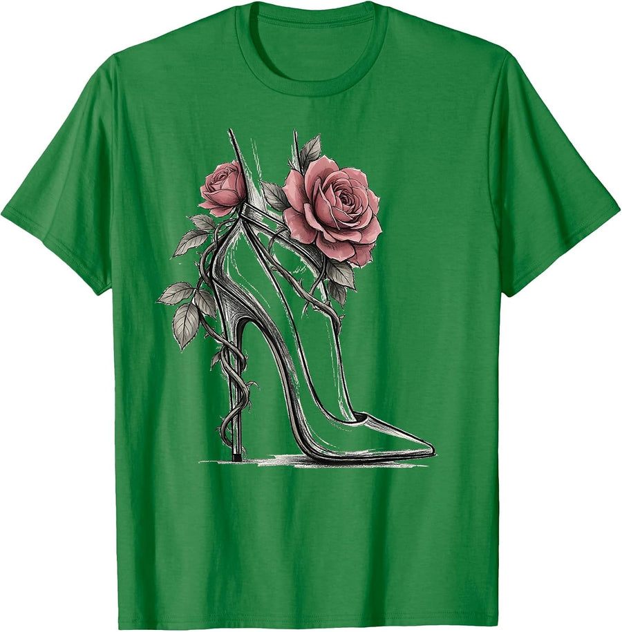 Men's Gigi High Heel Shoe Tangled in Flowers Art T-Shirt - Kelly Green