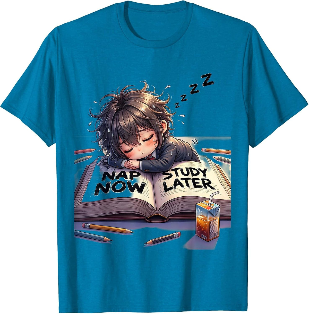 Nap Now Study Later Funny Student Design T-Shirt - Sapphire Blue