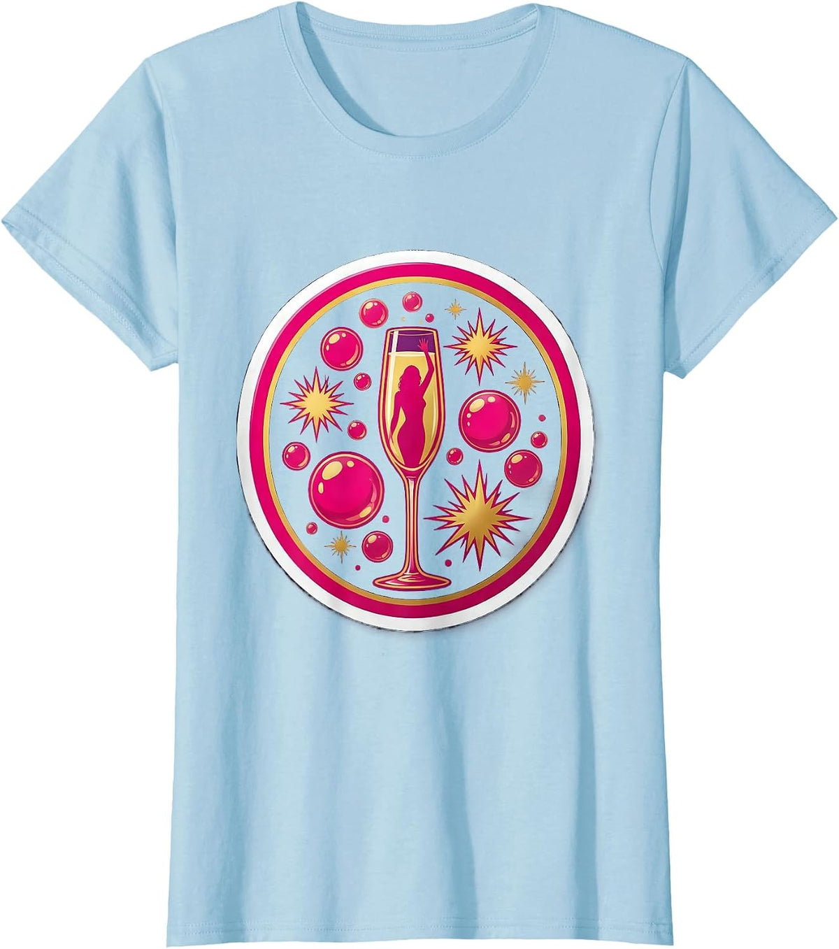 Birthday Girl Champagne Glass Silhouette Graphic T-Shirt - Baby Blue