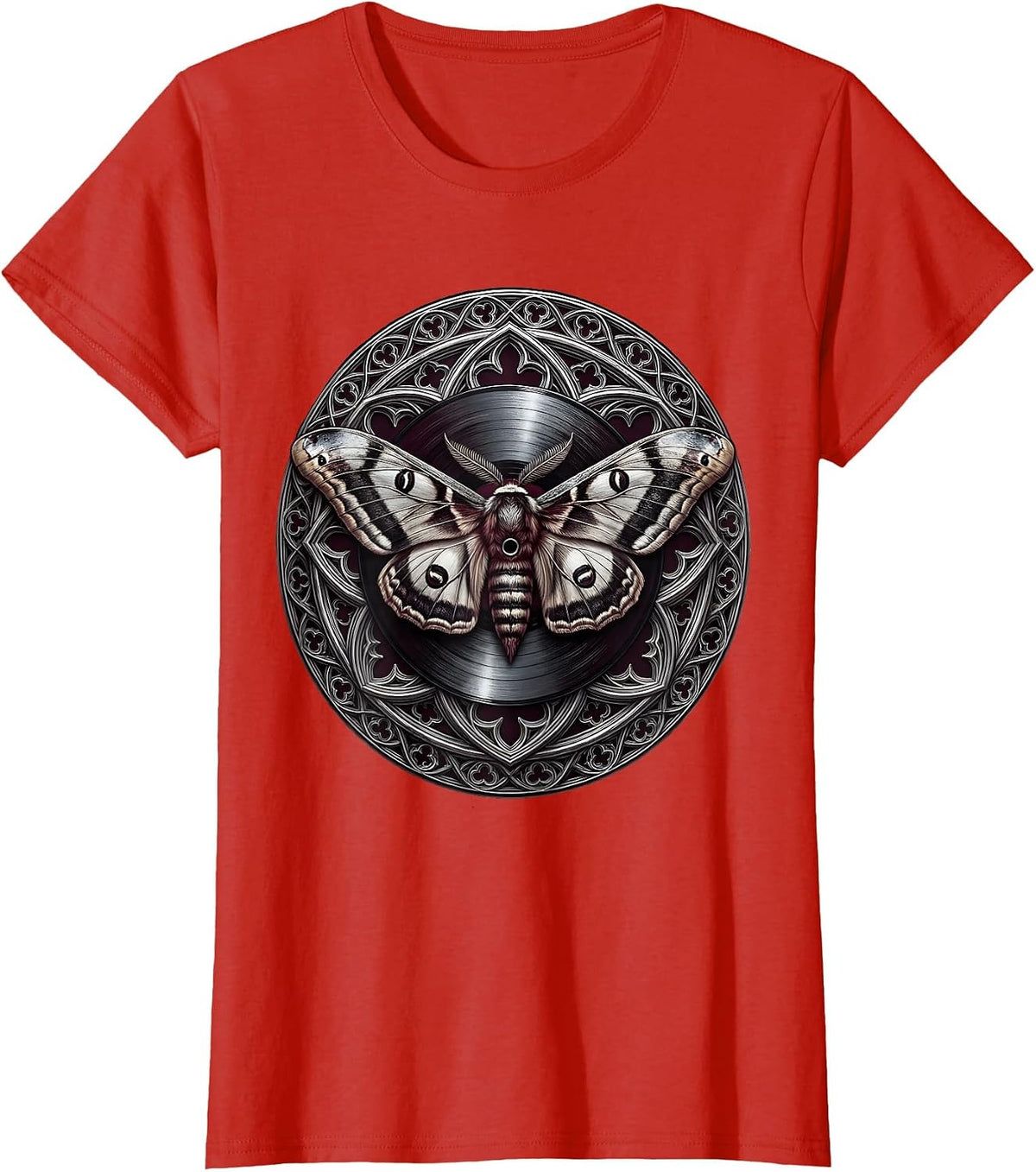 Moth Wings Vinyl Record Rock Music Graphic T-Shirt - Red