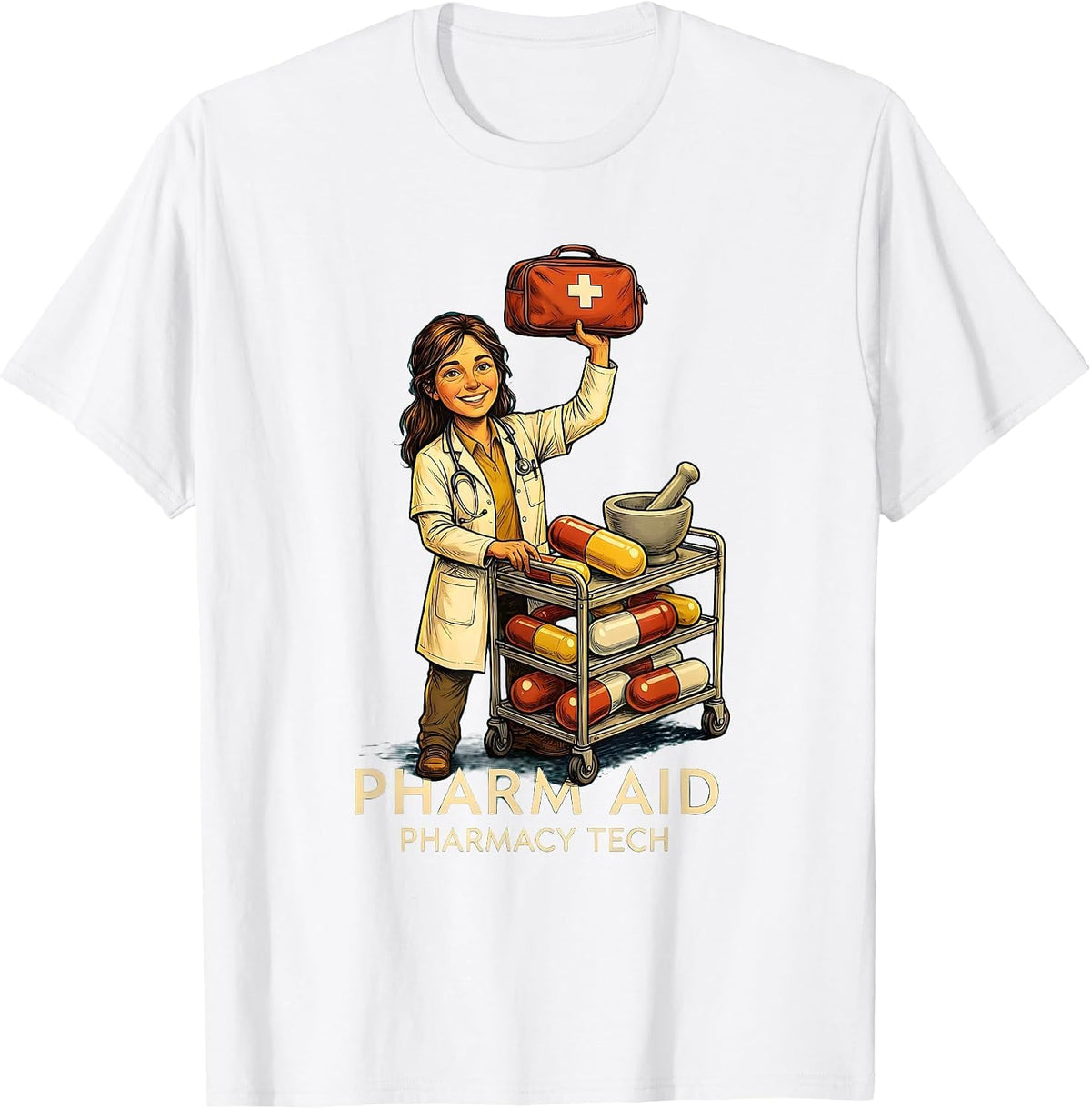 Men's Pharm Aid Pharmacy Tech Funny Pharmacy Technician Pun T-Shirt - White