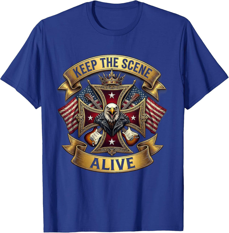 Keep The Scene Alive Punk Rock Graphic Design T-Shirt - Royal Blue