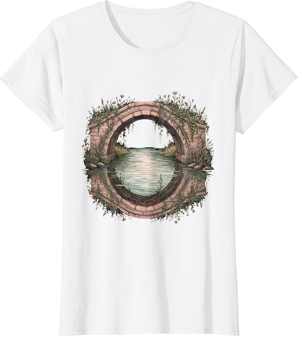 Stone Arch Bridge River Faith Illustration T-Shirt - White