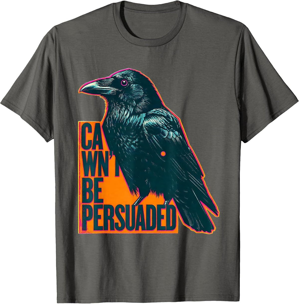 Men's Cawn't Be Persuaded Gothic Crow Dark Humor Risograph T-Shirt - Asphalt Grey