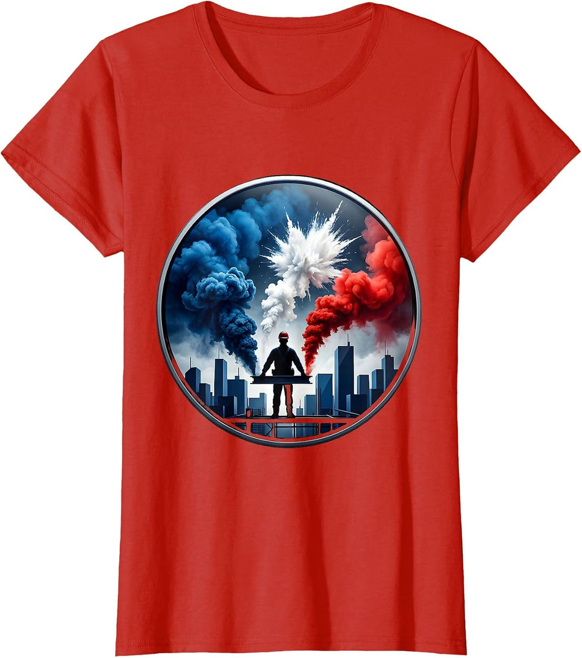 Construction Worker City Skyline We The People T-Shirt - Red