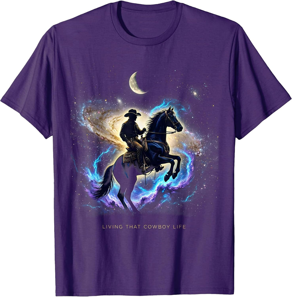 Men's Living That Cowboy Life Western Design T-Shirt - Purple