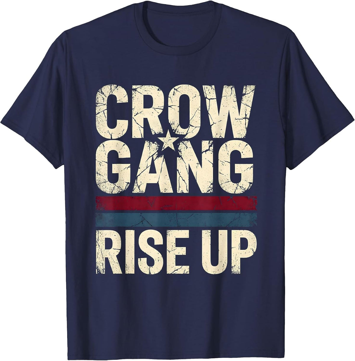 Men's Crow Gang Rise Up Bold Bird Crew Design T-Shirt - Navy Blue
