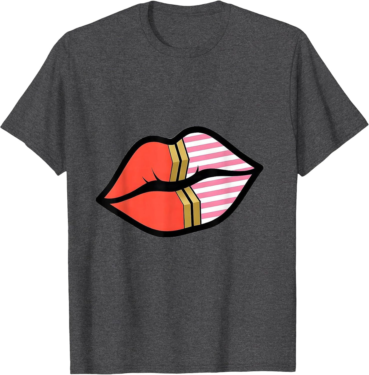 Gigi Lipstick Kiss Mark Vanity Mirror Graphic T-Shirt - Dark Heather Grey