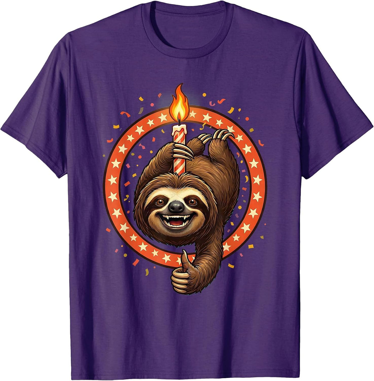 Sloth Birthday Candle Funny Birthday Graphic T-Shirt - Purple