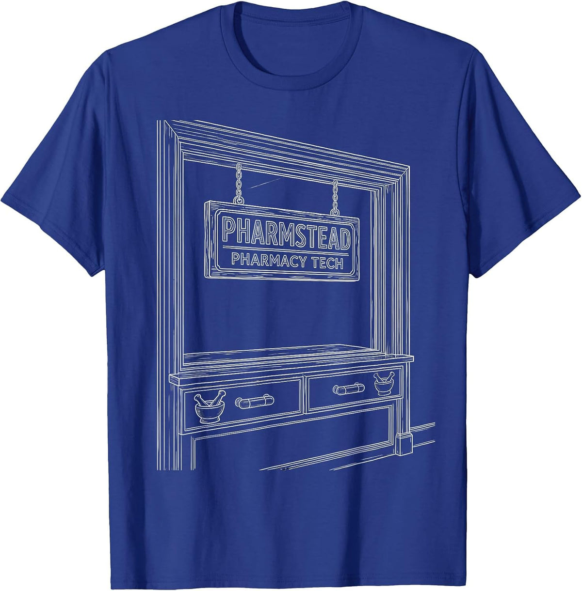 Pharmstead Pharmacy Tech Funny Pharmacist Crew Halloween T-Shirt - Royal Blue