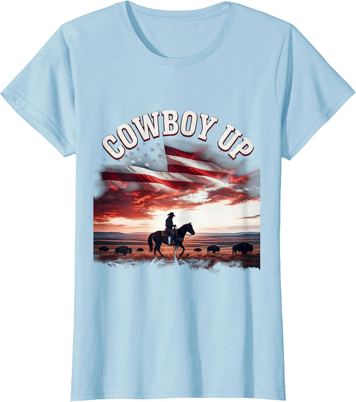 Cowboy Up Rodeo Graphic Design T-Shirt - Baby Blue