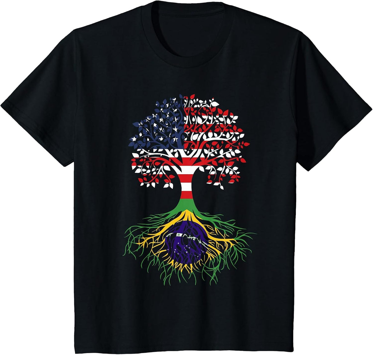 Brazilian Roots American Grown Tree Flag T-Shirt - Black