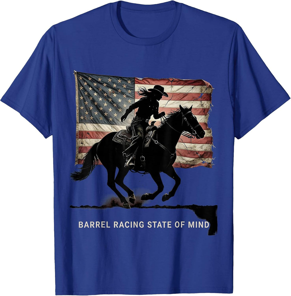 Barrel Racing State Of Mind Cowgirl Design T-Shirt - Royal Blue