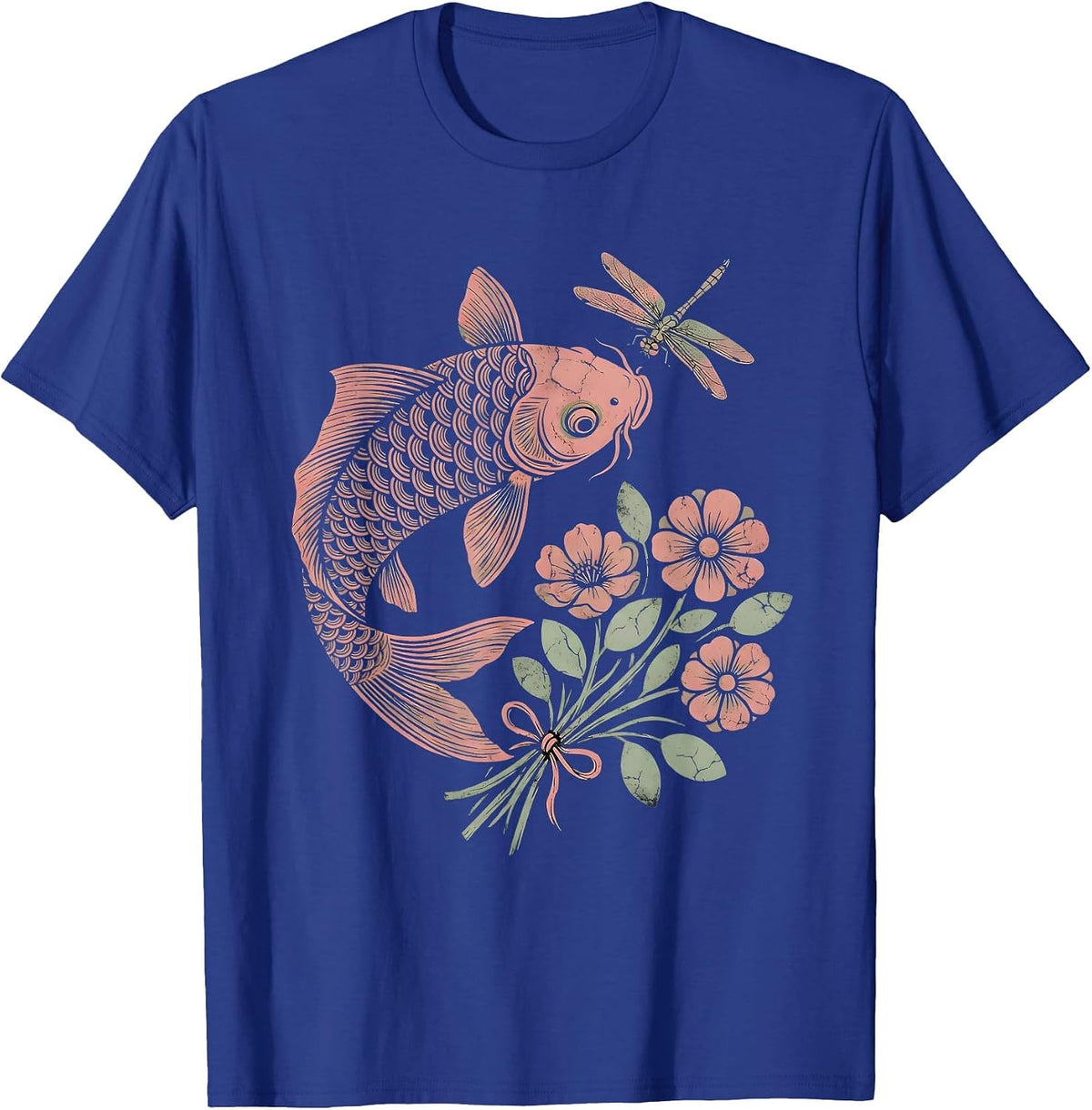 Red Koi Fish Leaping Upstream Freedom Design T-Shirt - Royal Blue