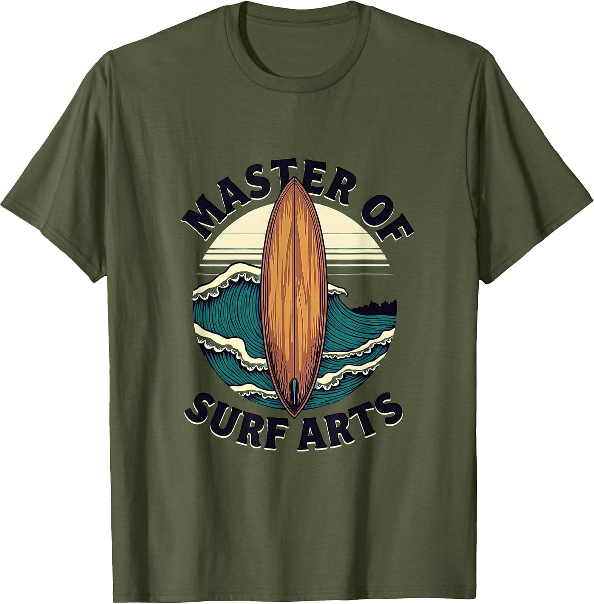 Master of Surf Arts Wave Rider Design T-Shirt - Olive Green