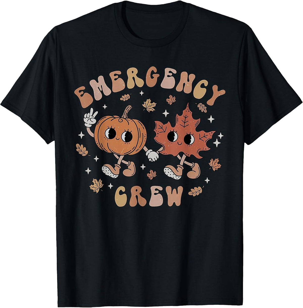 Emergency Crew Fall Emergency Room Nurse Autumn Thanksgiving T-Shirt - Black