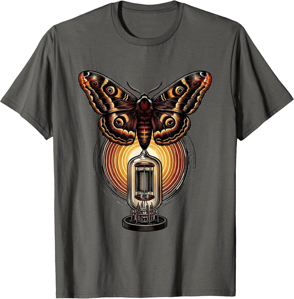 Moth and Vacuum Tube Amp Vintage Rock Art T-Shirt - Asphalt Grey