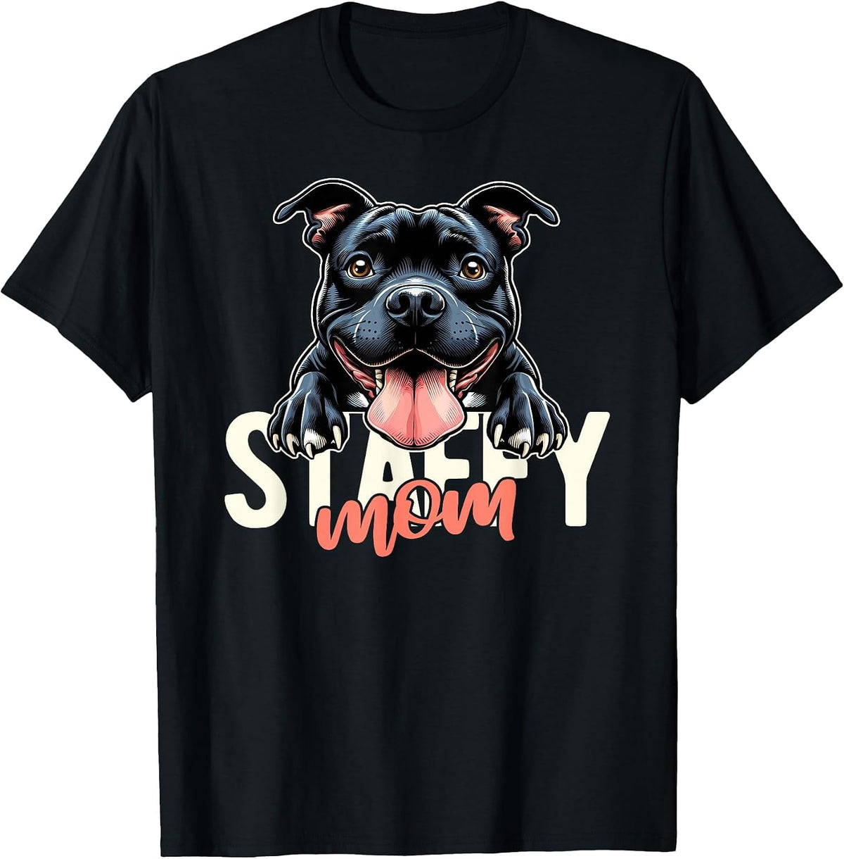 Staffy Mom Staffordshire Bull Terrier Dog Tattoo Funny T-Shirt - Black