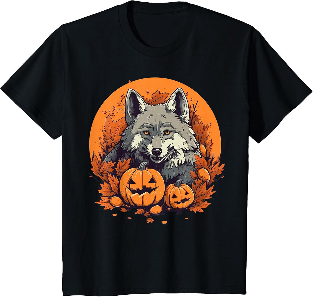 Pumpkin Wolf Costume on Wolf Halloween T-Shirt - Black