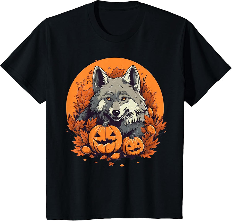 Pumpkin Wolf Costume on Wolf Halloween T-Shirt - Black