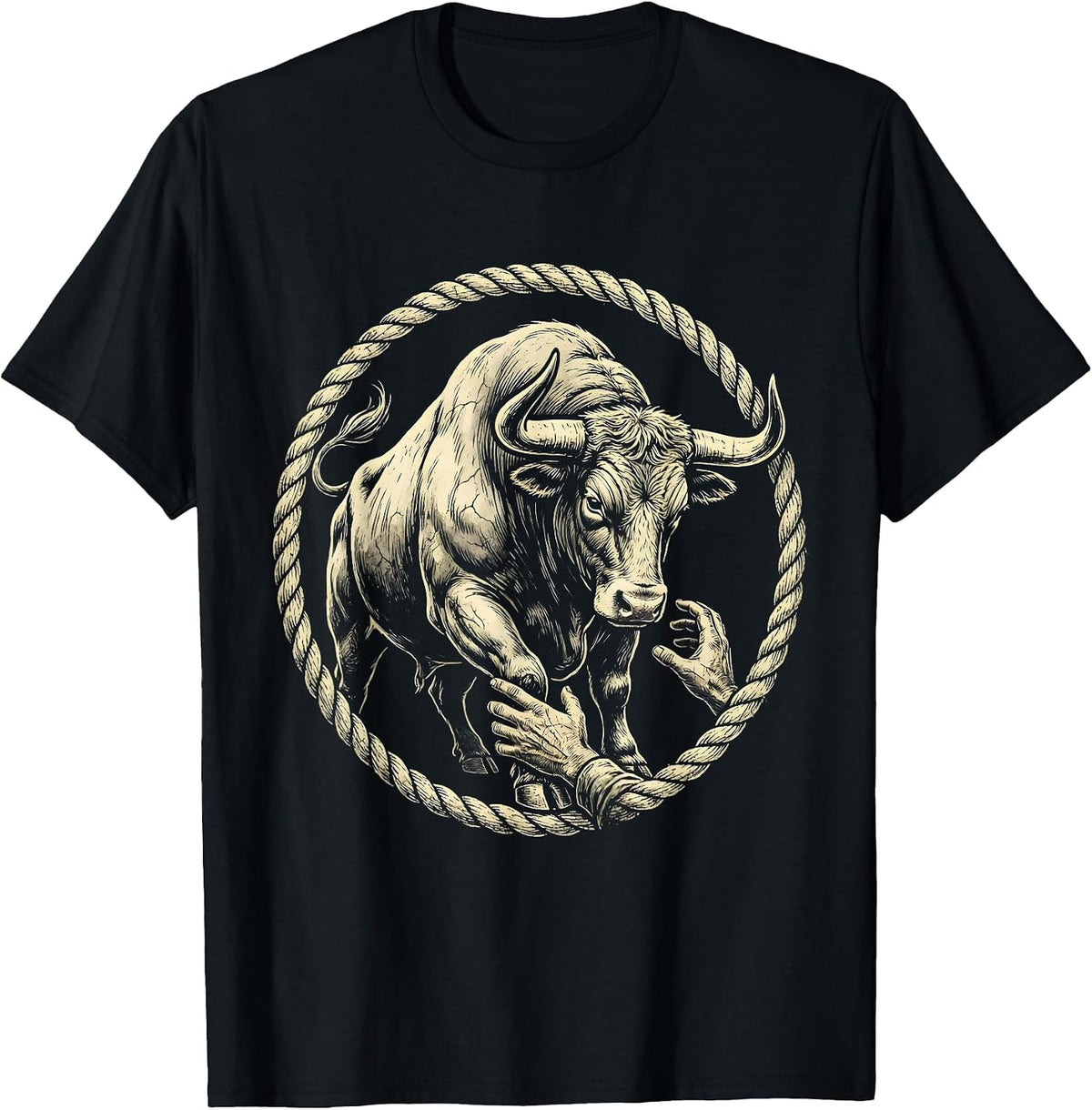 Men's Frustrated Farmer and Bull Barn Scene Graphic T-Shirt - Black