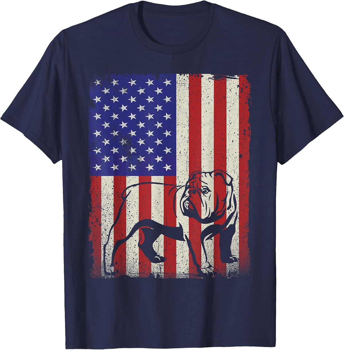 American Flag Best English Bulldog Dad Ever Tee Dog Dad T-Shirt - Navy Blue
