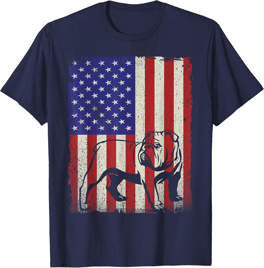 American Flag Best English Bulldog Dad Ever Tee Dog Dad T-Shirt - Navy Blue