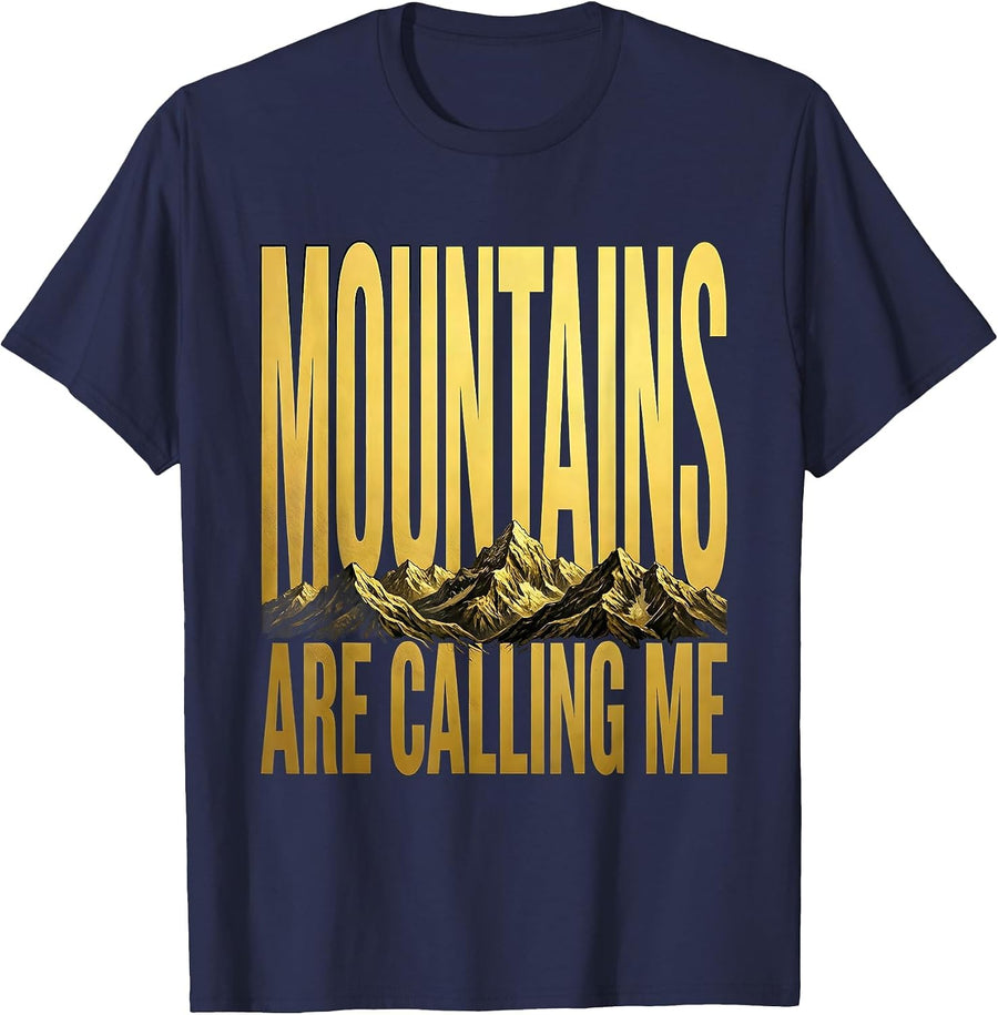 Mountains Are Calling Me Mountain Bike Design T-Shirt - Navy Blue