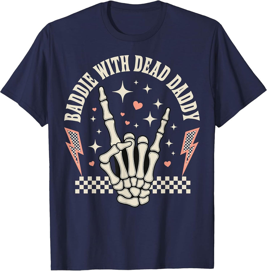 Baddie with Dead Daddy T-Shirt - Navy Blue