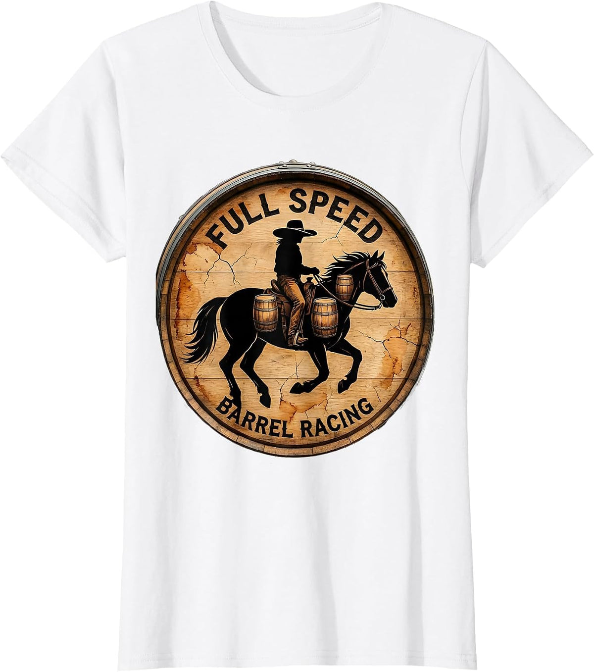 Full Speed Barrel Racing Rodeo Design T-Shirt - White