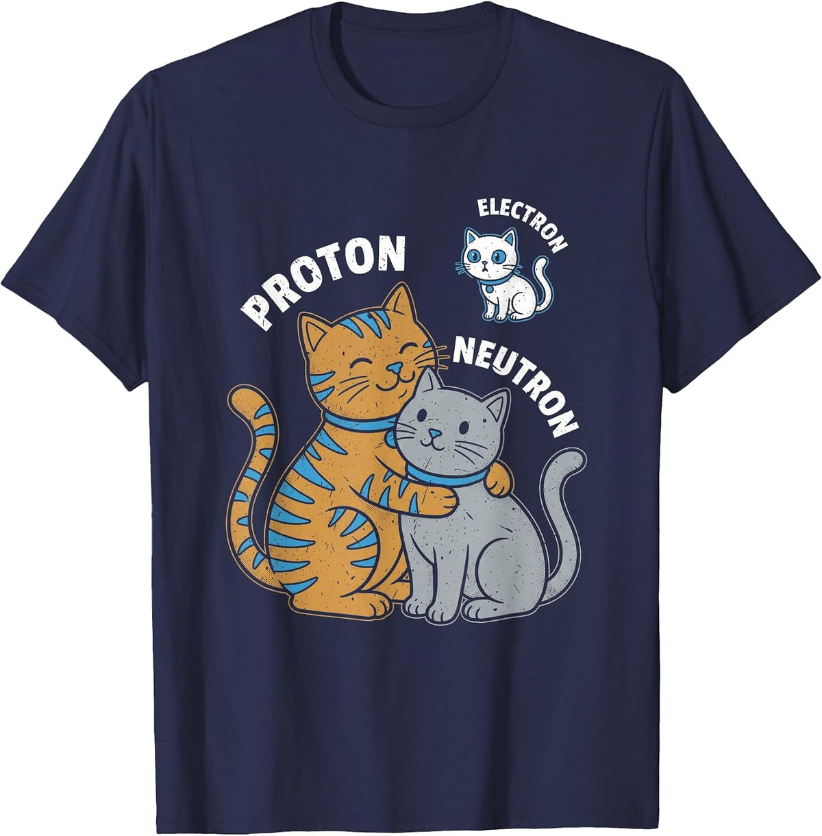 Science Cat Atom Proton Neutron Electron Physics Humor T-Shirt - Navy Blue