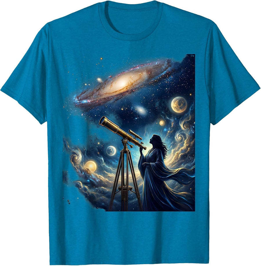 Stargazer Vintage Telescope Astronomy Design T-Shirt - Sapphire Blue