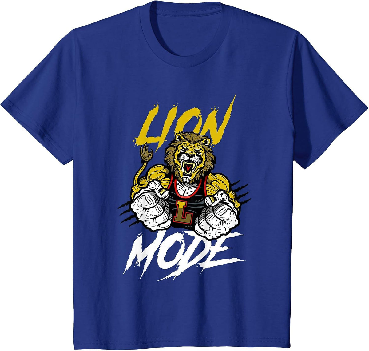 Lion Mode Big Biceps Strong Lion Weightlifting Gym Workout T-Shirt - Royal Blue