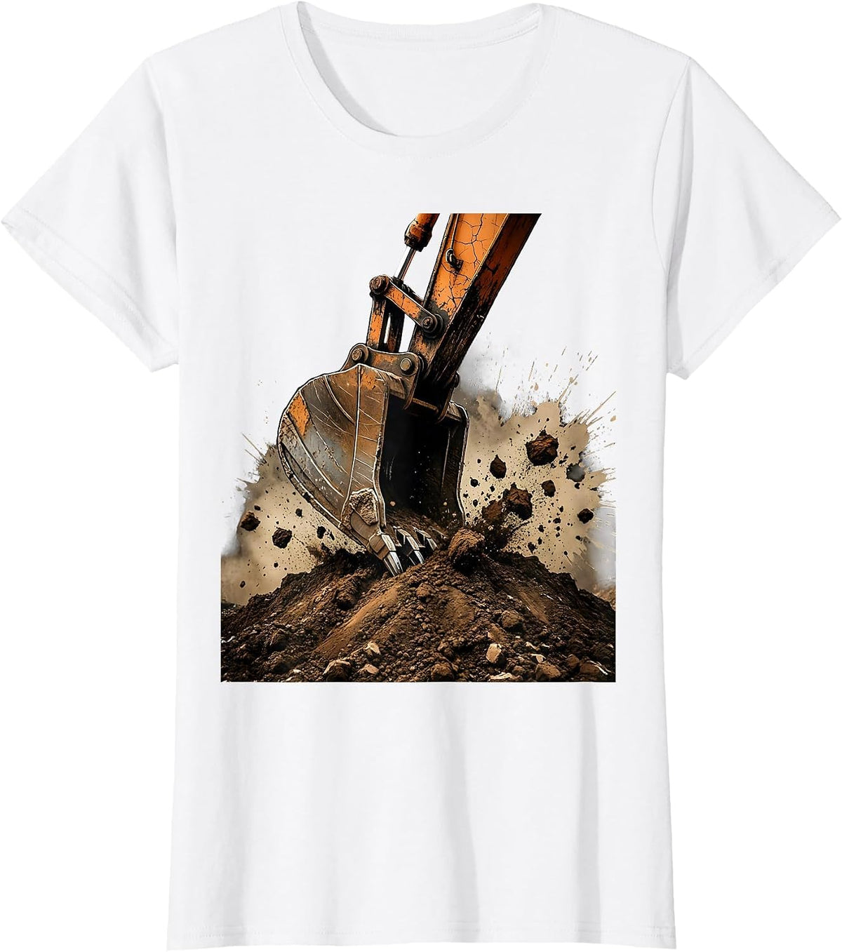 Women's Excavator Digging Dirt Pile Construction Graphic T-Shirt - White