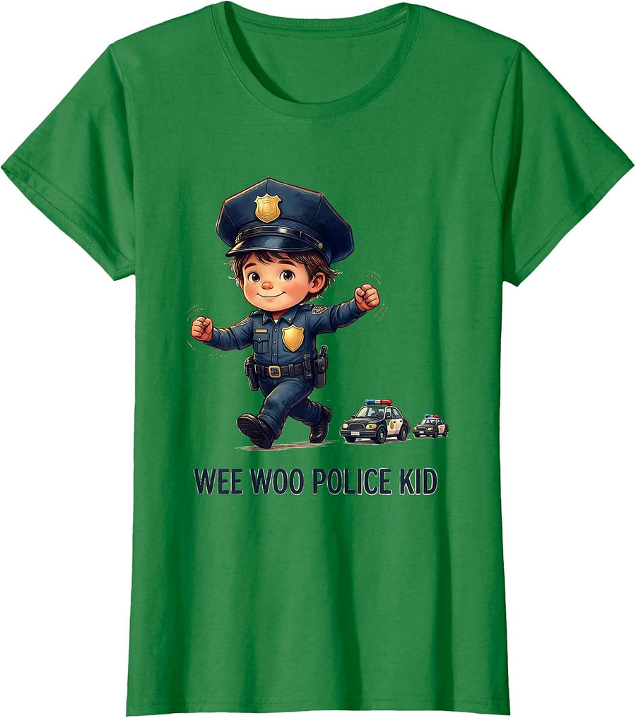 Women's Wee Woo Police Kid Funny Police Officer Art For Kids T-Shirt - Kelly Green