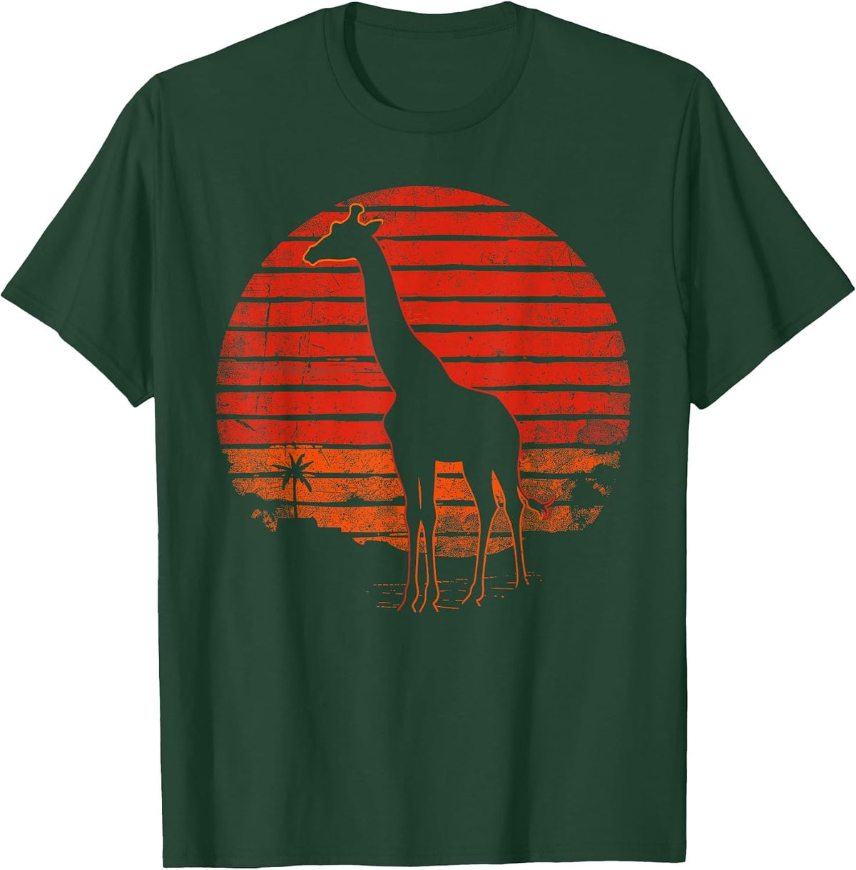 Vintage Giraffe 80s Funny Giraffe Lover Wild Animals Lover T-Shirt - Dark Green