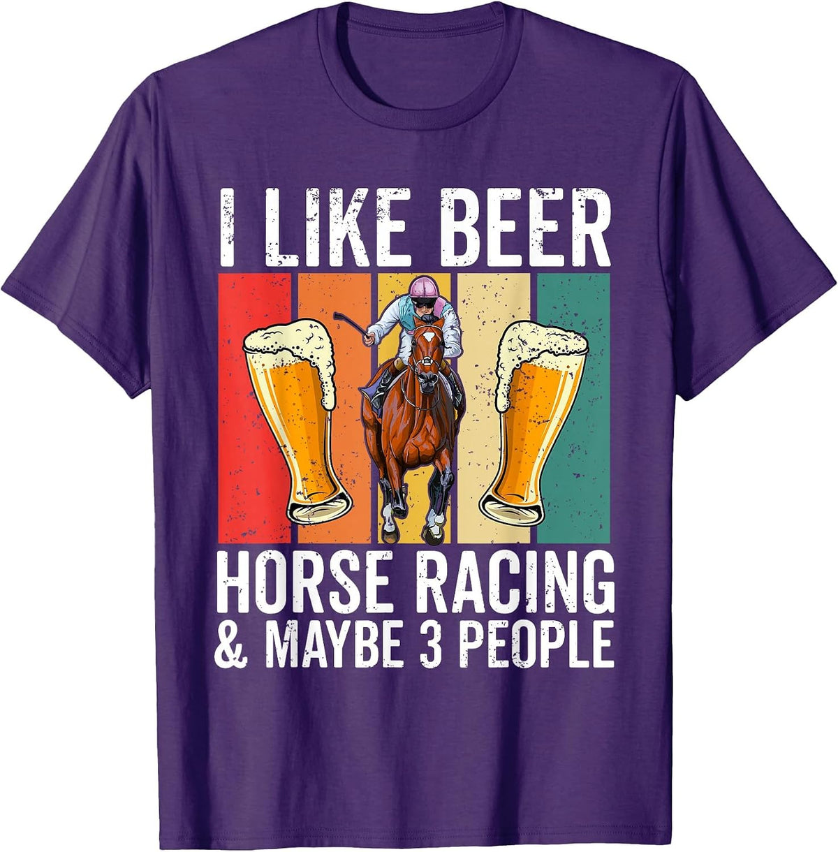 Retro Derby Day Party Funny I Like Beer and Horse Racing T-Shirt - Purple