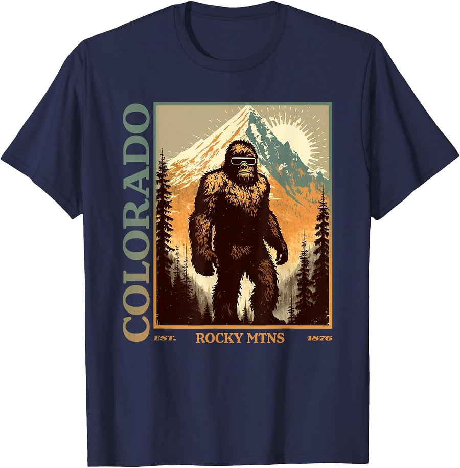 Colorado Mountain Werewolf Retro Vintage 80s Sasquatch T-Shirt - Navy Blue