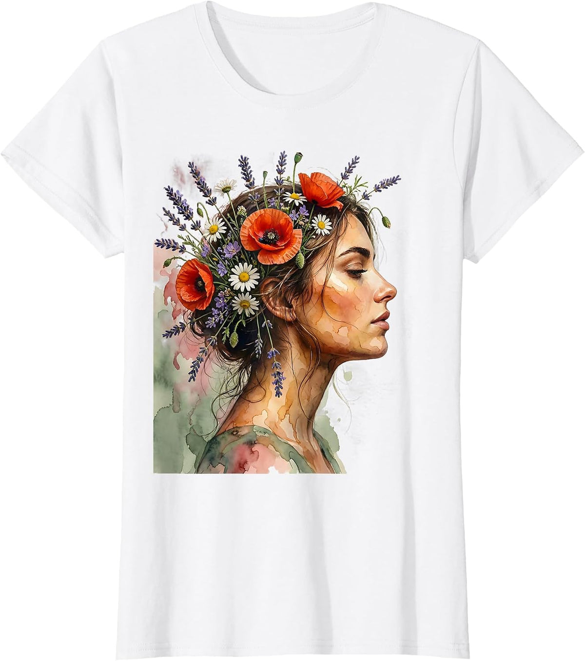 Gigi Wildflower Profile Botanical Art Design T-Shirt - White