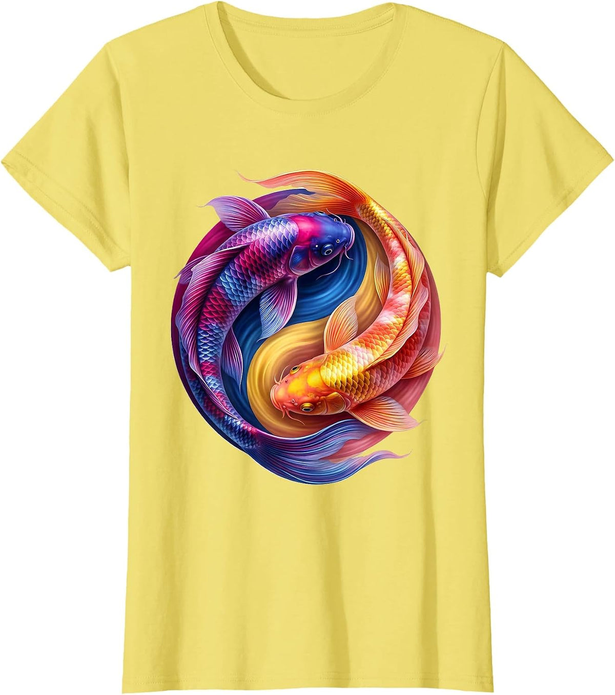 Tie Dye Koi Fish Yin Yang Swirl Design T-Shirt - Lemon Yellow