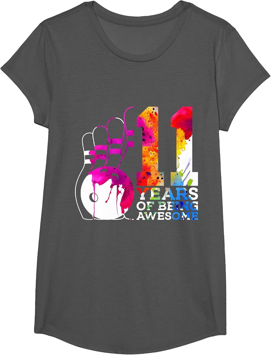 11 Years of Being Awesome Bowling 11TH Birthday T-Shirt - Girls Asphalt Grey