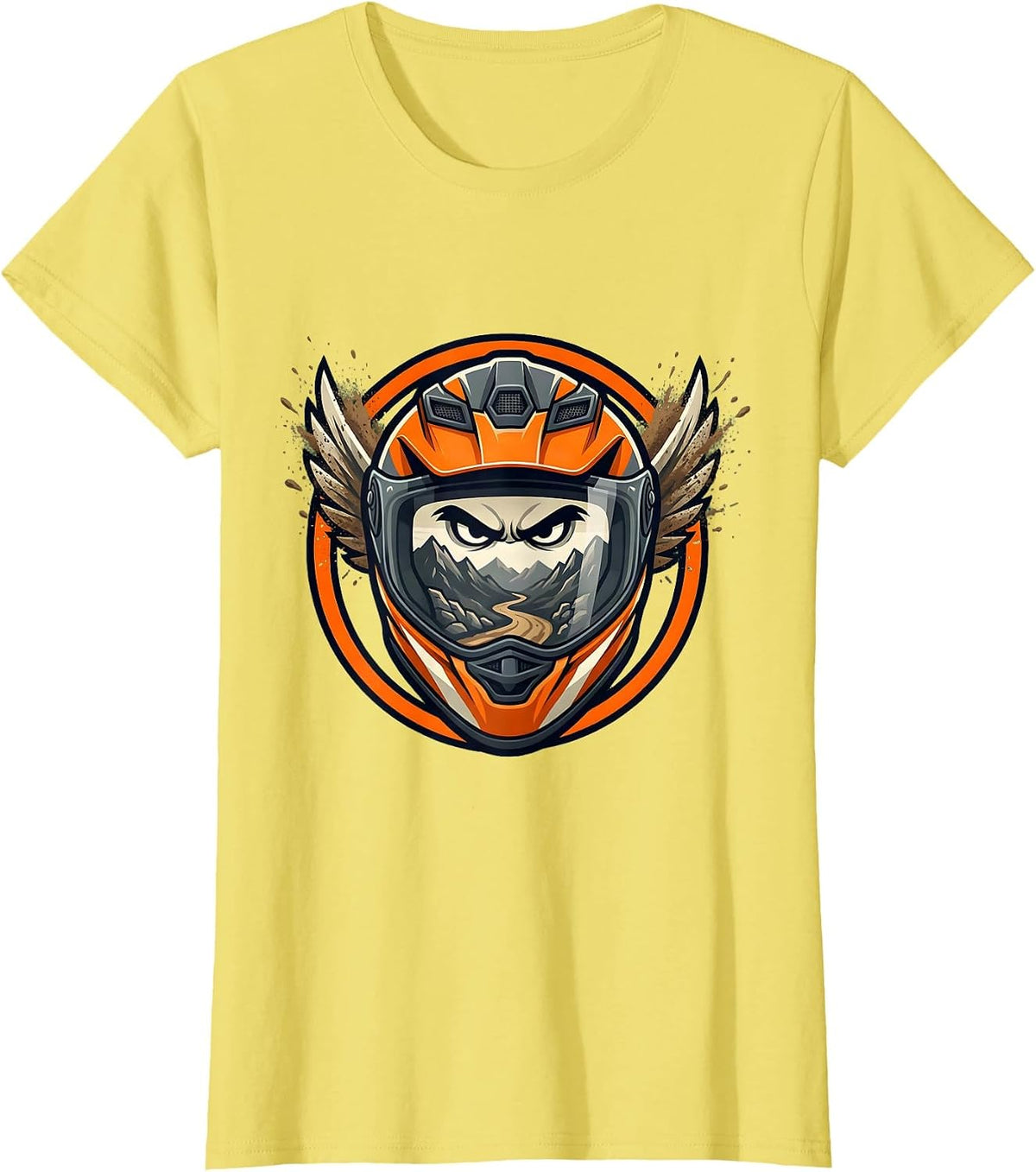 Dirt Bike Helmet Reflection Mountain Trail Graphic T-Shirt - Lemon Yellow